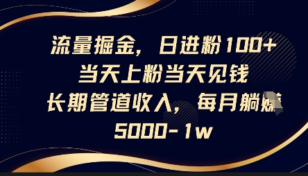 流量掘金，日进粉100+，当天上粉当天见钱，长期管道收入，每月躺挣5k-智联云境网络科技工作室